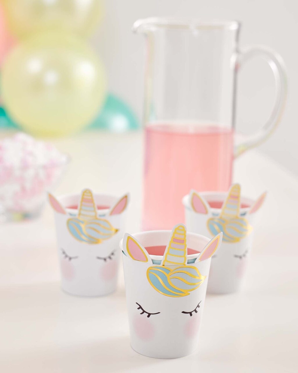 Unicorn Face Paper Cups – Pastel & Gold Foil Cups with 3D Ears and Horn
